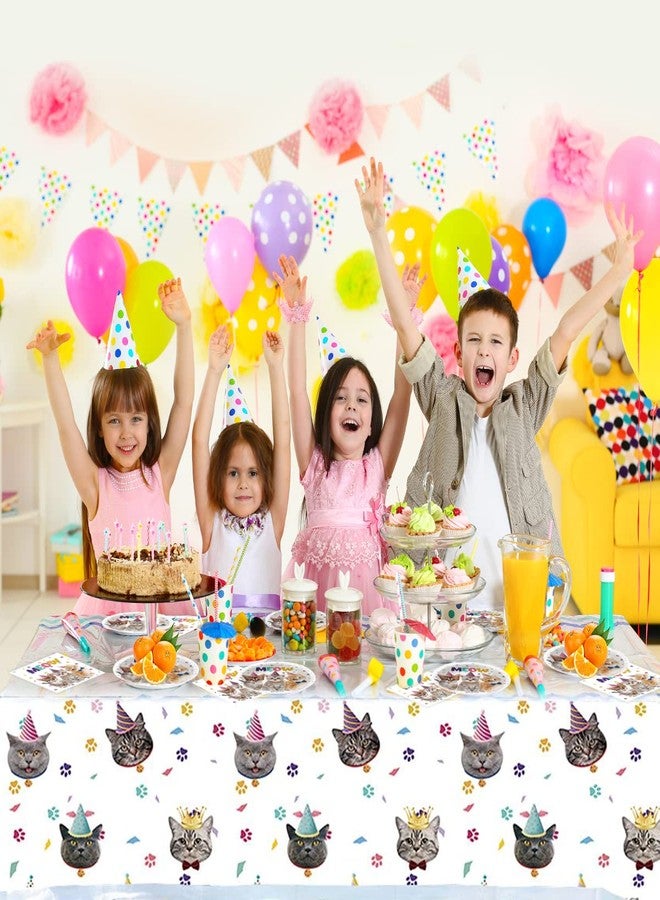 OULUN Cat Party Supplies Tableware ,20 Plates and 20 Napkins and Tablecloth71 '' x 42 '',Kids Cat Birthday Theme Party Decorate Supplies - Image 3
